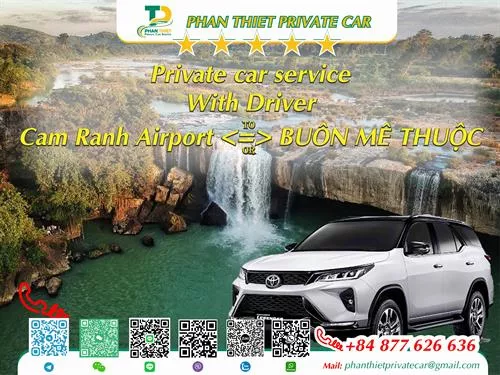 Car rental Cam Ranh <=> Buon Ma Thuoc (private car with driver)